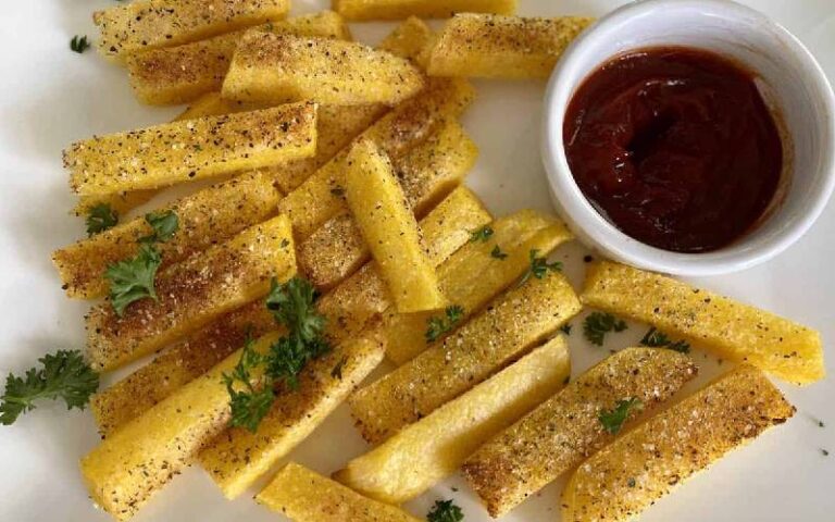 Polenta sticks with vegan parmesan